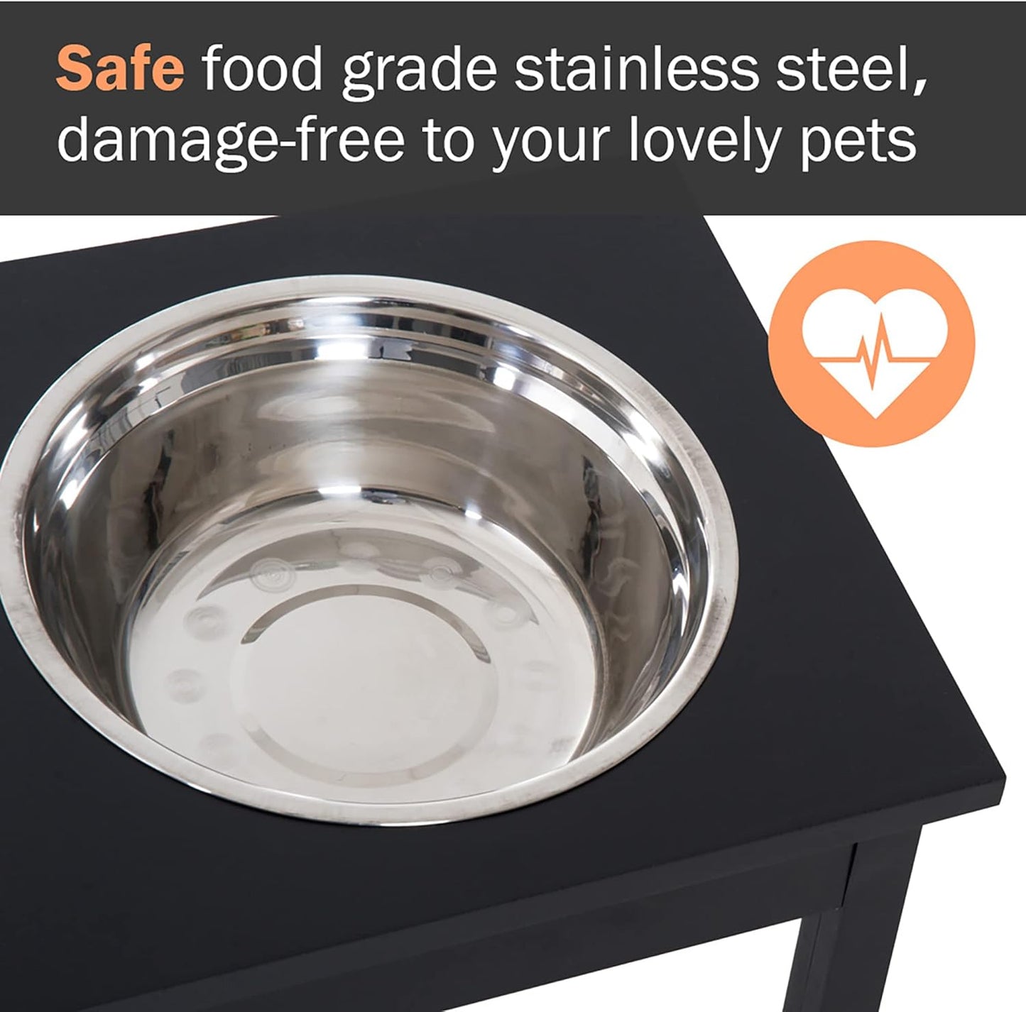 LUMILAND 23" Wooden Elevated Dog Feeding Station for Healthier Eating, Durable Design with Stainless Steel Bowls, Elegant Black Finish