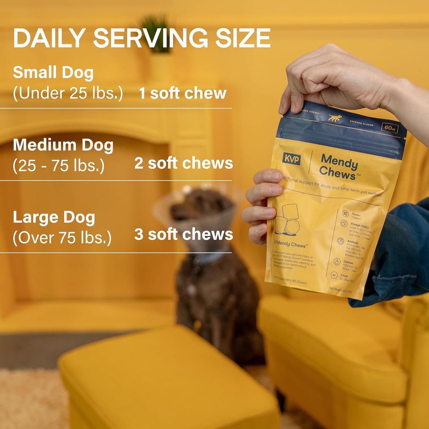 KVP Mendy Chews Multivitamin Treats for Dogs - Joint Support + Muscle Recovery - Recovery and Wellness Chew - Chicken Flavor - 60 Count