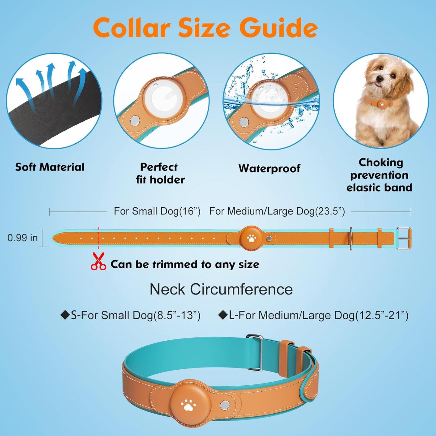 2-in-1 GPS Tracker for Dogs: Smart Collar with Real-Time Location, No Monthly Fee, Unlimited Range (iOS Only) GPS Tracker Dog Collar- Ideal for Small, Medium Large Dogs(Tracker Included) (Brown)