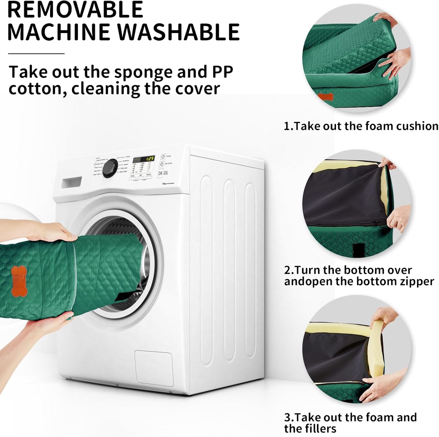 Dog Car Seat for Large/Medium Dogs - Memory Foam Dog Booster Seat for Under 55Lbs or 2 Small Dogs-Detachable and Washable Travel Bed with Thick Cushion and Storage Pockets-Green