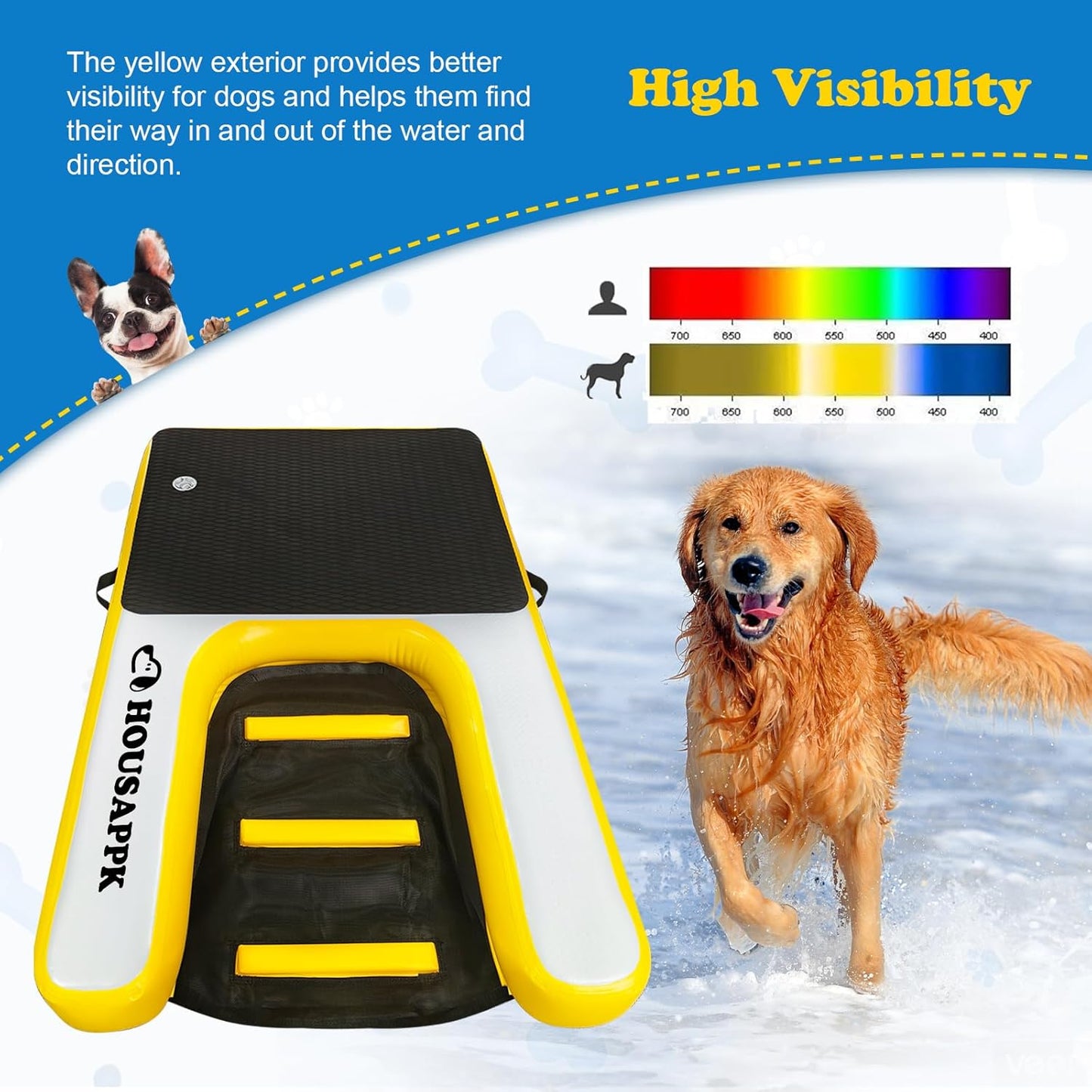 Dog Pool Ramp,Lengthen,59 × 35.4 Inches Non Slip,Non Puncture Dog On Water Ramp with Ladder for Boats, Pool,Docks,Max Load 265 Lbs for Large DogsClimb Out of The Water