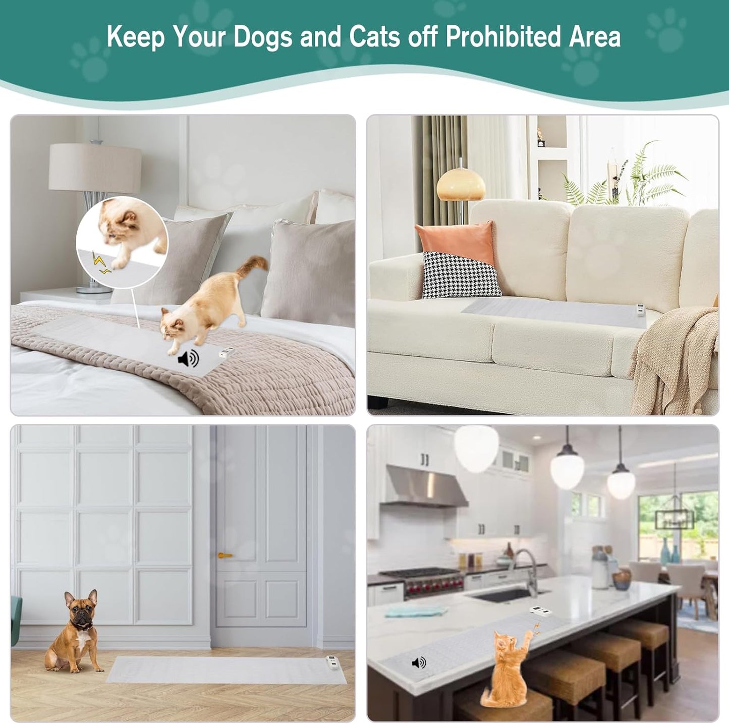 SEERWAY Rechargeable Pet Shock Mat, Cat Repellent Pad, Cat Deterrent Mat, Electric Training Mat Keeps Dogs and Cats Off Sofa, Couch, Bed and Countertop, 3 Training Modes with 3 Intensity (20"x48")