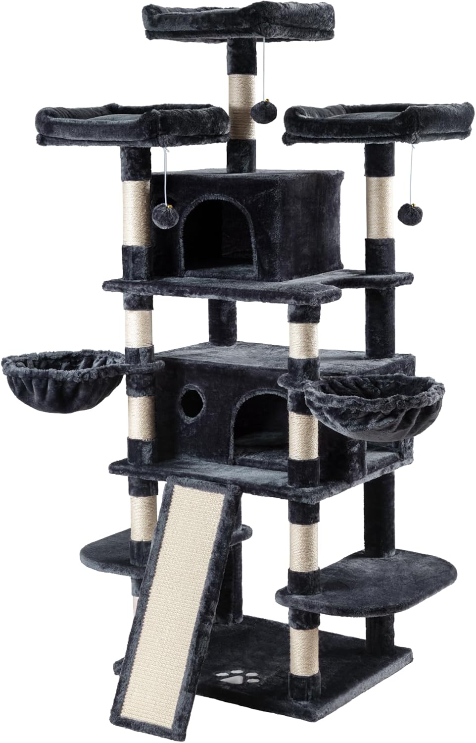Allewie 68 Inches Cat Tree/House and Towers for Big Feline/Scratching Post/Multi-Level Large Kitty Climbing Tree with Condo/Smokey Grey