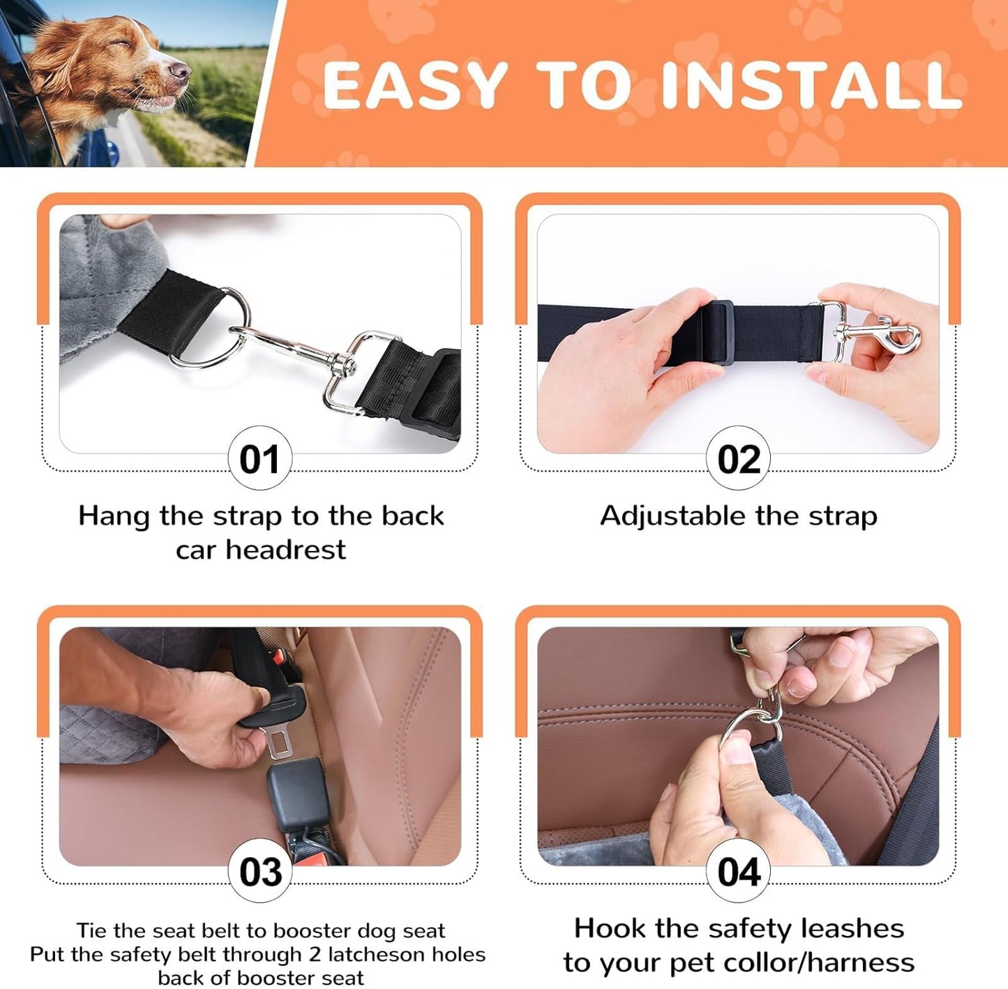 Dog Car Seat for Large Medium Dogs, Detachable Washable Dog Booster Seat Under 55lbs, Pet Car Seat Travel Bed with Thick Cushion and Safety Belt