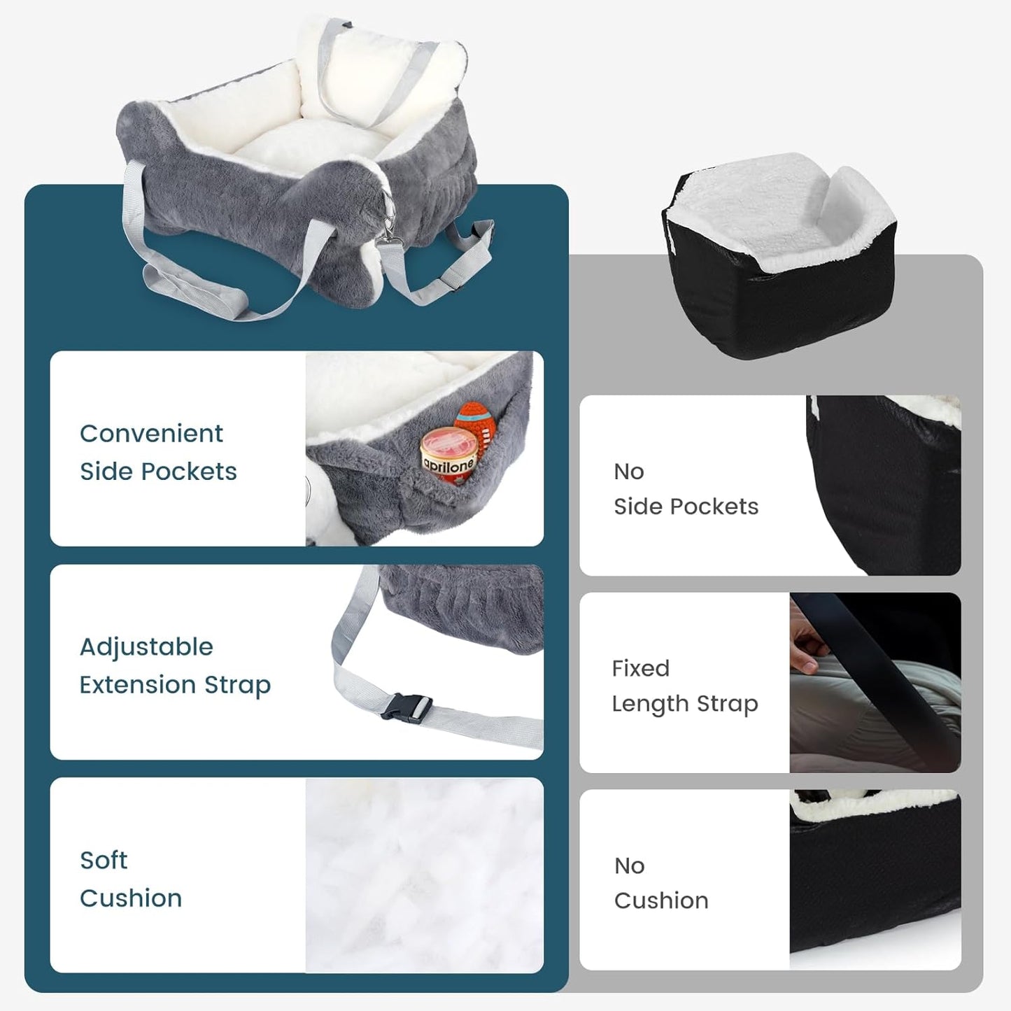 25.5"x24.3"x11" Dog Car Seat for Small Dogs & Cats, Dog Booster Car Seat with Plush Cushion, Non-Slip Bottom & Safety Leash, Cats Bed with Side Pocket for Sedan, SUV and Truck, Washable