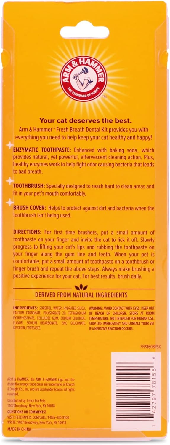 Arm & Hammer Fresh Breath Dental Kit for Kittens | Cat Toothbrush and Toothpaste with Baking Soda | Cat Oral Care, Cat Dental Kit for Kittens in Tuna Flavor & Fresh Mint Scent, 3-Piece Kit | 72 Pack