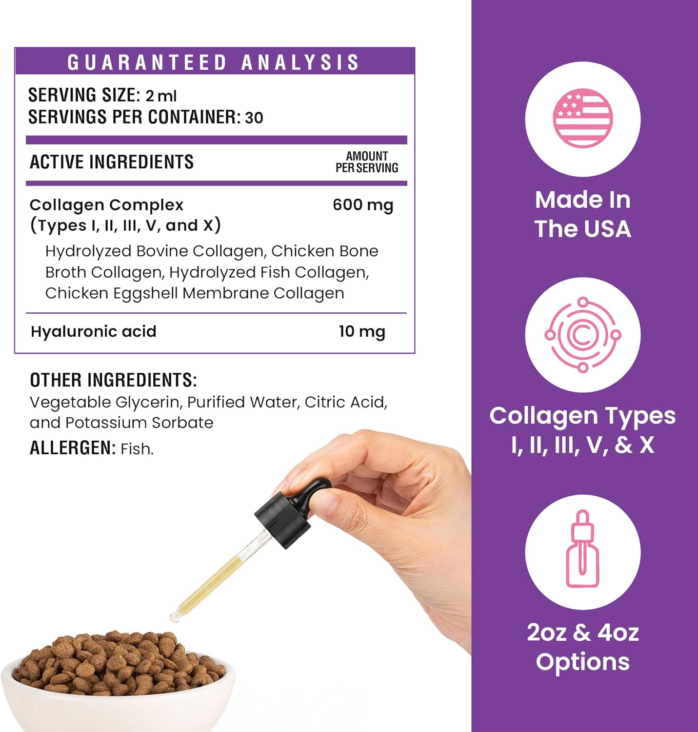 Premium Collagen for Dogs - Liquid Support for Joints, Skin, Coat, Bone, Immune System & HIPS - Collagen Supplement - Made in USA - 2oz