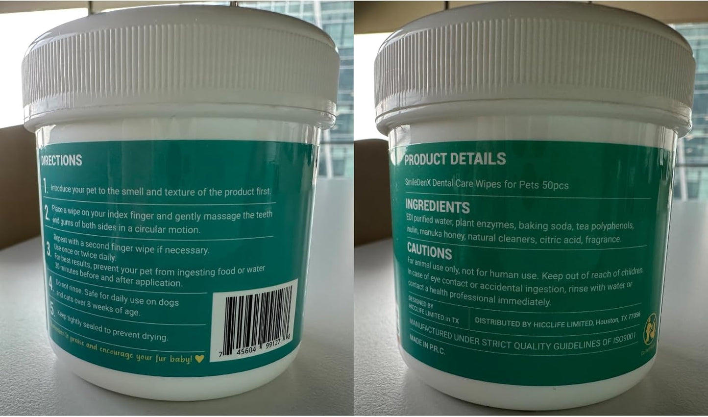 Teeth Cleaning Wipes for Dogs & Cats, Dog Finger Toothbrush Wipes, Dog Dental Care Finger Wipes, Dog Tooth Brushing Kit, Remove Plaque & Tartar Buildup, Fresh Breath (50 PCS, Unscented)