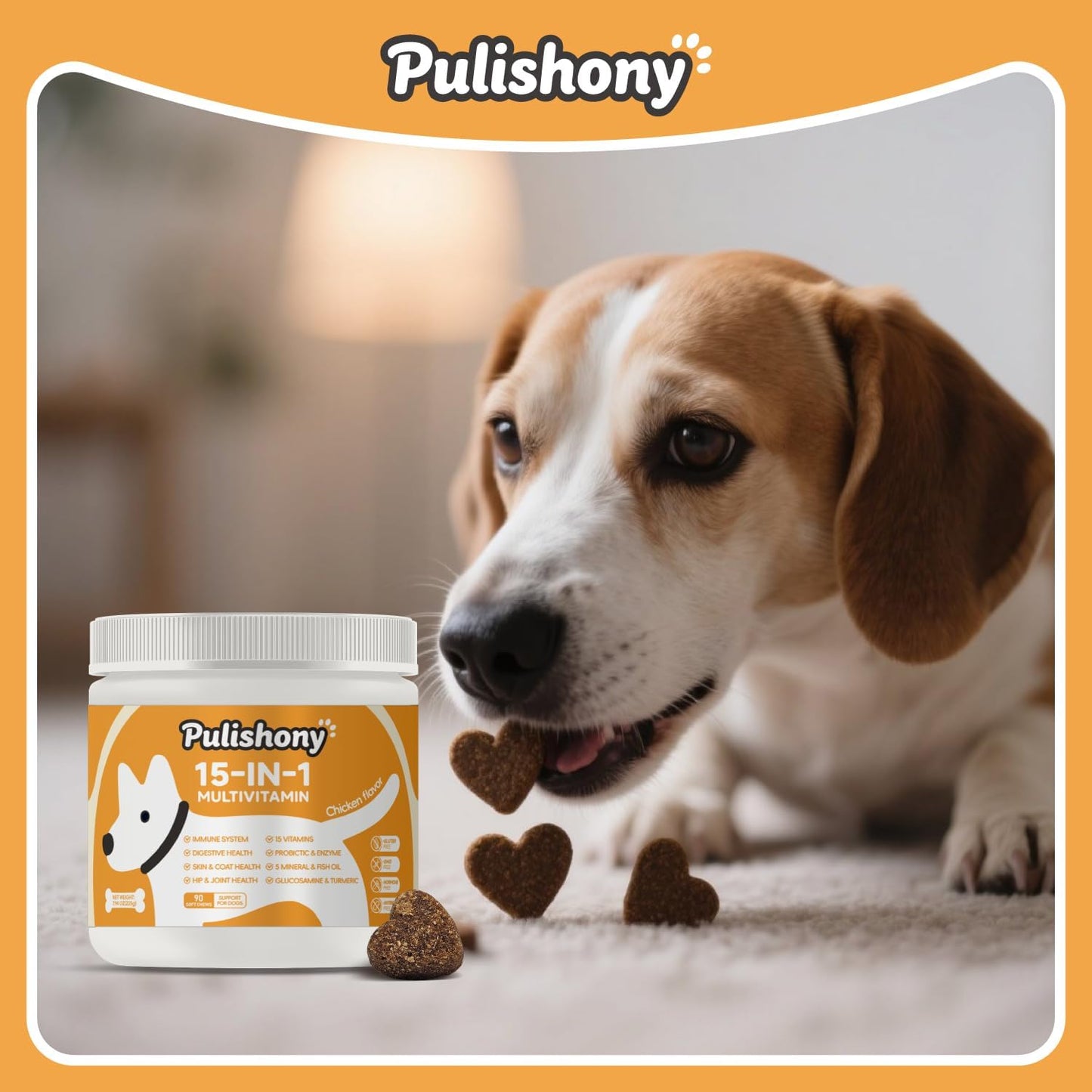 Multivitamin Treats for Dogs - Glucosamine Chondroitin for Joint Support + Digestive Enzymes & Probiotics - Grain Free Dog Vitamin for Skin & Coat + Immune Health+Liver Health - Chicken Flavor - 90ct