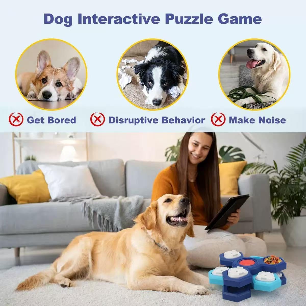 3-Level Interactive Slow Feeder Dog Bowl - Multi-Layer Puzzle Toy with Non-Slip Base, Mental Enrichment Feeder to Prevent Fast Eating, Anxiety & Bloat for Small Medium Large Dogs