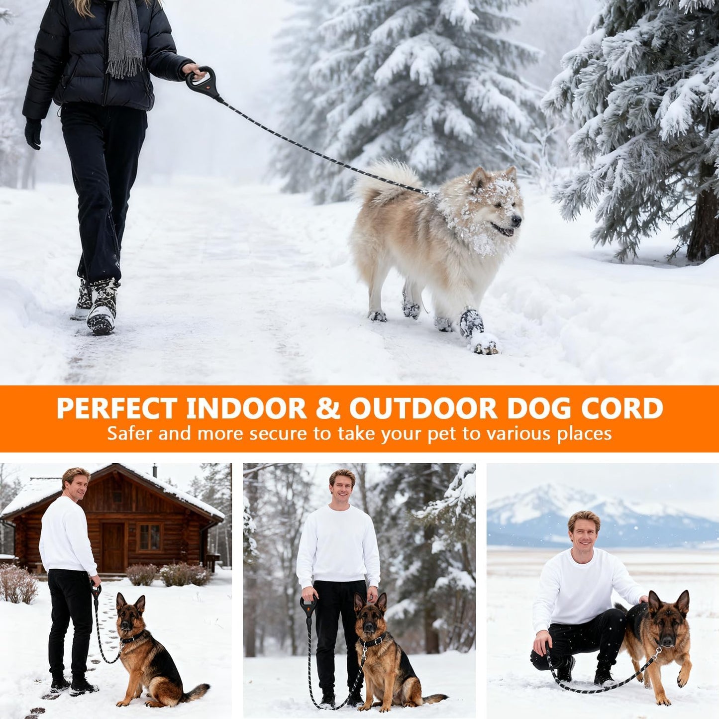 PLAYJOY Heated Handle Dog Leash 6FT Heavy Duty Rope Leash for Medium Large Dogs, Strong Reflective Training Leashes for Pull Control, 3-Mode Warm Grip for Black Winter Dog Walking Traffic Lead