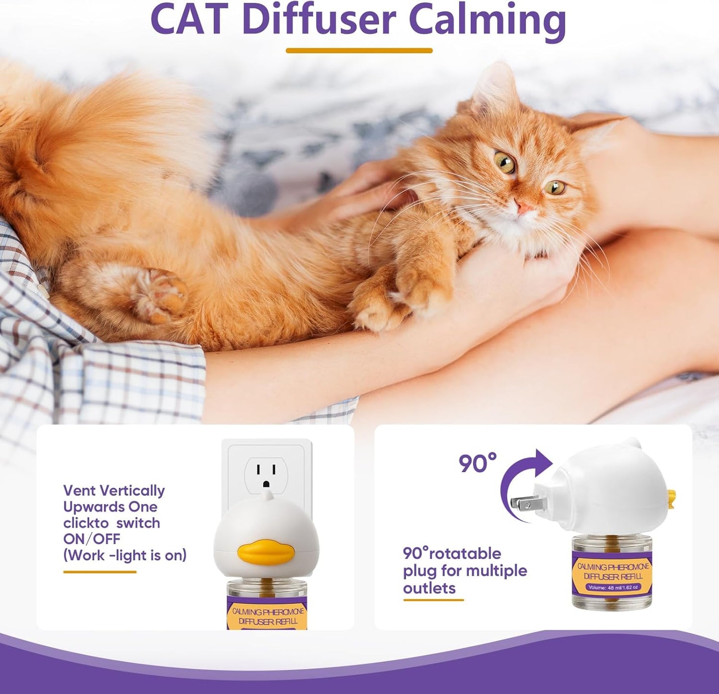 Cat Calming Pheromone Diffuser Kit – 2 Plug-Ins & 4 Refills (48ml), Cat Anxiety & Stress Relief, Multi Cat Calming Diffuser, Reduces Fighting, Spraying, Scratching & Aggression, Drug-Free for All Cats