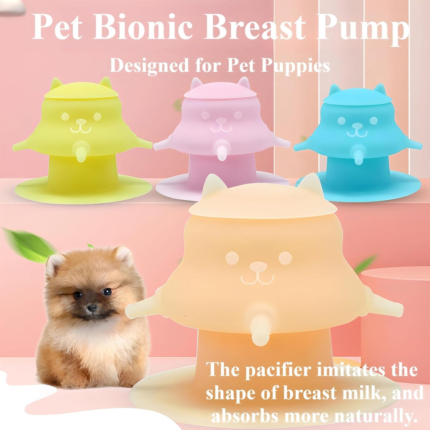 230ML Silicone Puppy Feeder for Multiple Puppies, Puppy Milk Feeder Puppy Bottles for Nursing Station with 4 Teats for Kittens, Puppies, Rabbits, Pigs Nursing Supplies (Pink)
