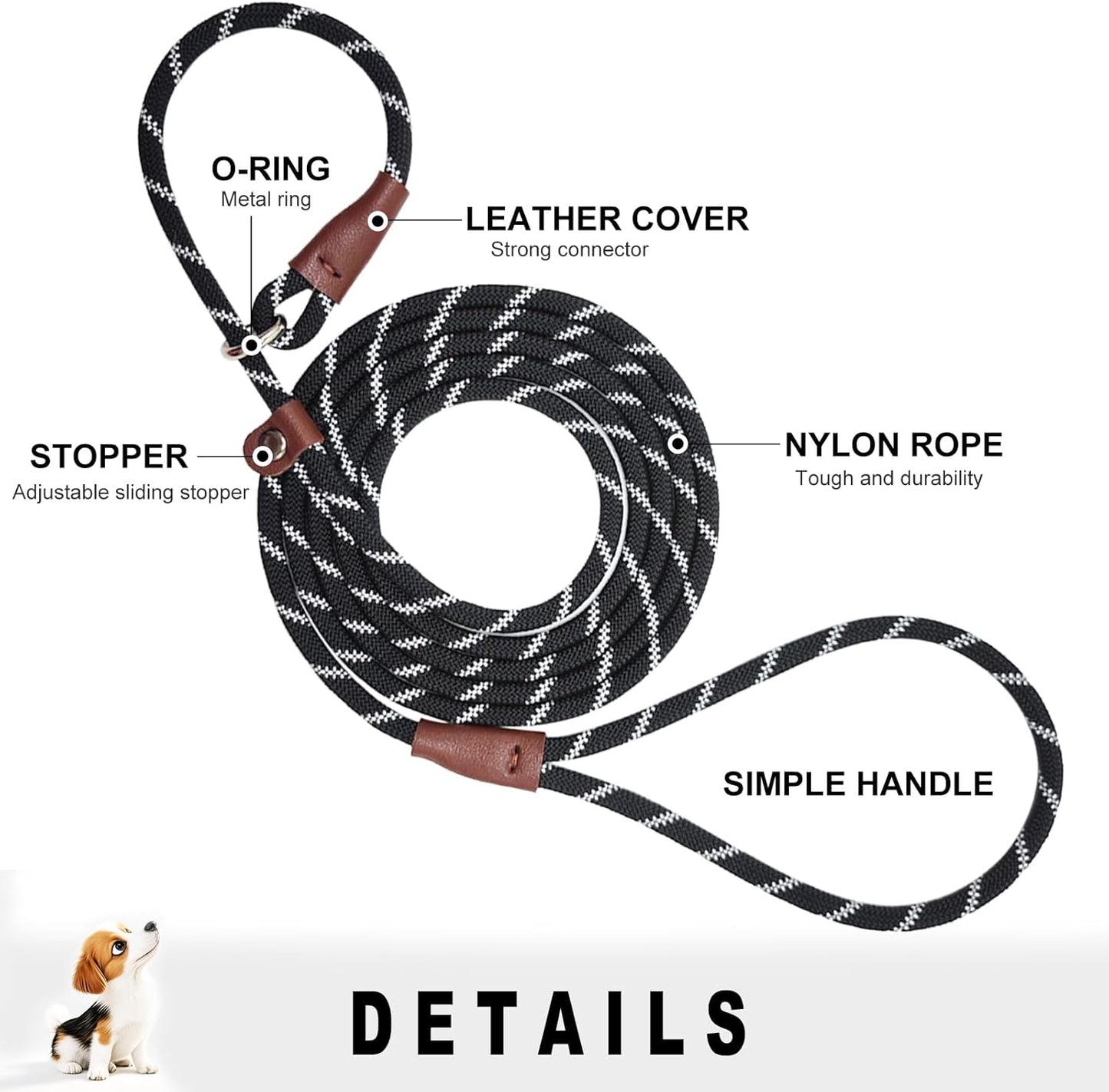 7FT Slip Lead Dog Leash for Small Dogs + 6FT Thick Slip Lead with Padded Handle