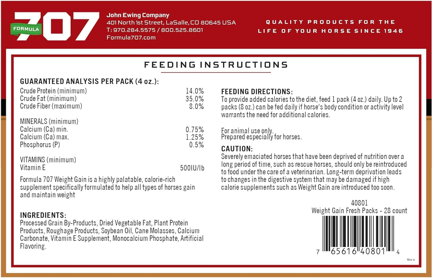 Formula 707 Weight Gain Equine Supplement, Daily Fresh Packs, 28 Day Supply - Palatable, Calorie-Rich Nutritional Support for Hard-to-Keep and Senior Horses