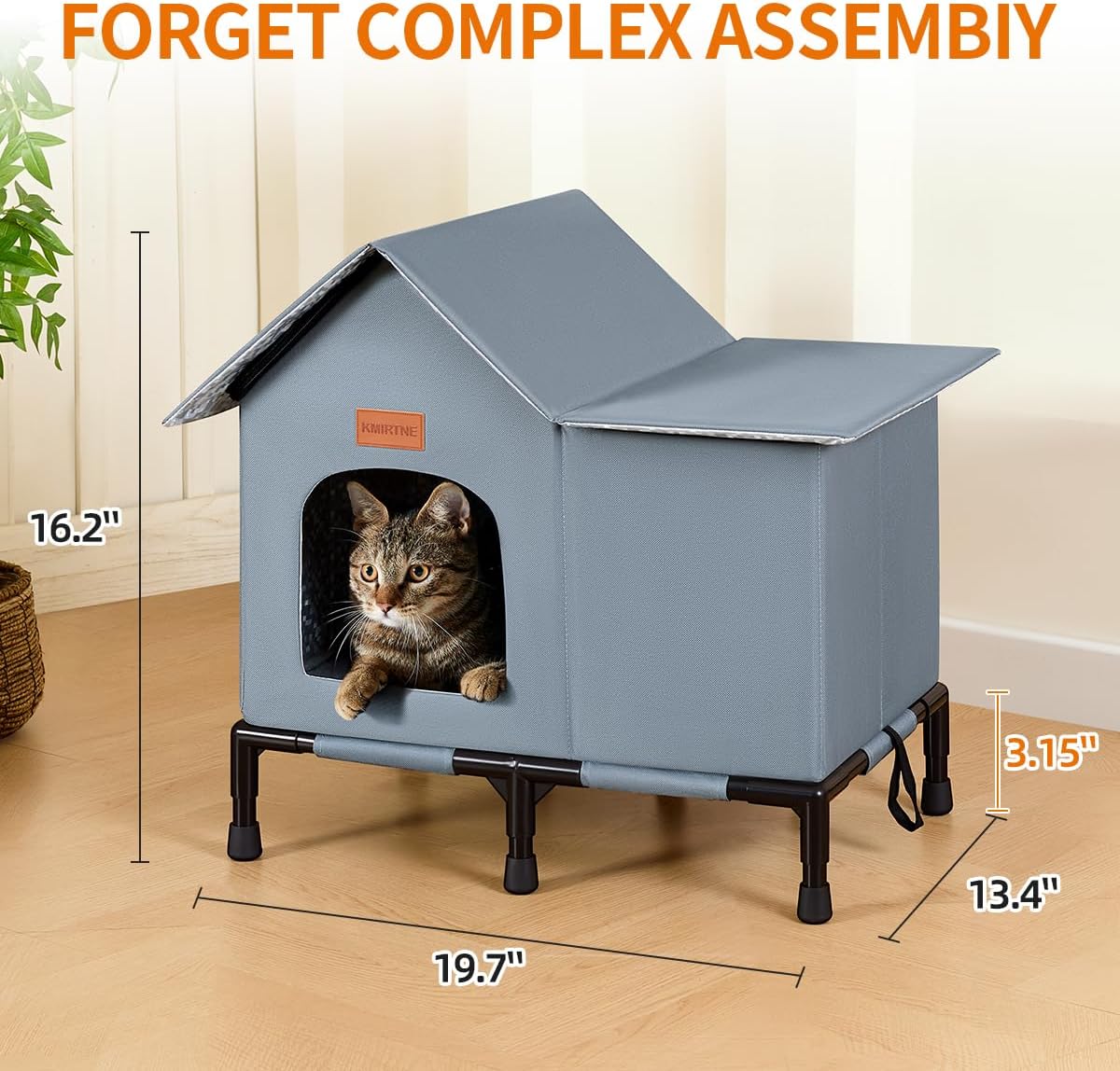 Insulated Outdoor Cat House Weatherproof Winter Feral Cat Shelter Elevated Bottom Self-Warming Predator-Proof Design for Stray & Indoor Cats (Grey, Large)