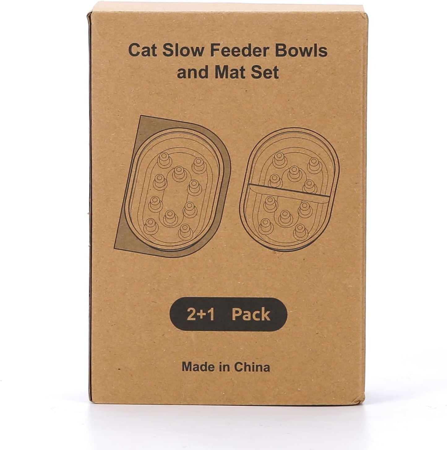 Cat Slow Feeder Bowls and Mat Set for Automatic Pet Care Feeder, YOIHABV 1 Slow Feed Single Bowl, 1 Puzzle Feeding Split Bowl, 1 Mat, Promote Healthy Eating, Non-Slip and BPA-Free, Easy to Clean