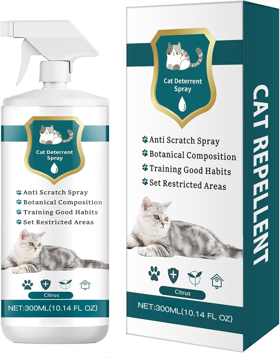 Advanced Cat Deterrent Spray, Natural Formula Cat Repellent Indoor and Outdoor, Strengthened Cat Scratch Deterrent for Furniture, Sofas, Rugs, Curtain Protection, Stop Cats from Urinating(Green, L)