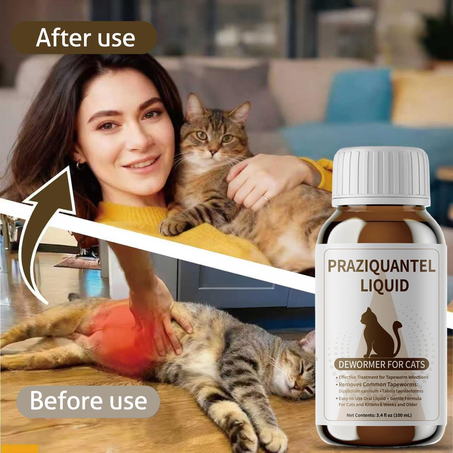 Praziquantel 0.5% Tapeworm Treatment Dewormer for Cats & Kittens 6 Weeks and Older, Gentle & Easy-Dose Formula