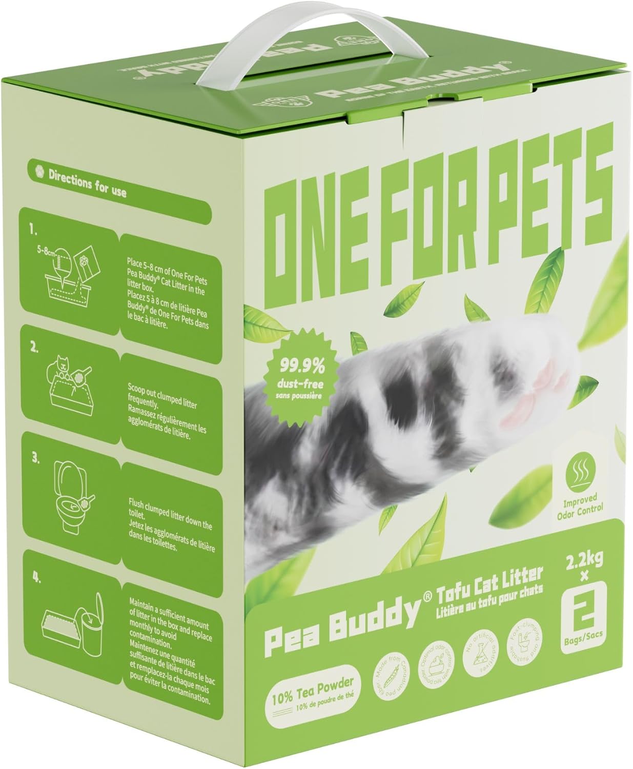 Pea Based Pea Buddy The 10% Blend Tofu Cat Litter, Dust Free, Low Tracking, and Natural Odor Control, Flushable, Natural Ingredients (2 Bags, Tea Powder)