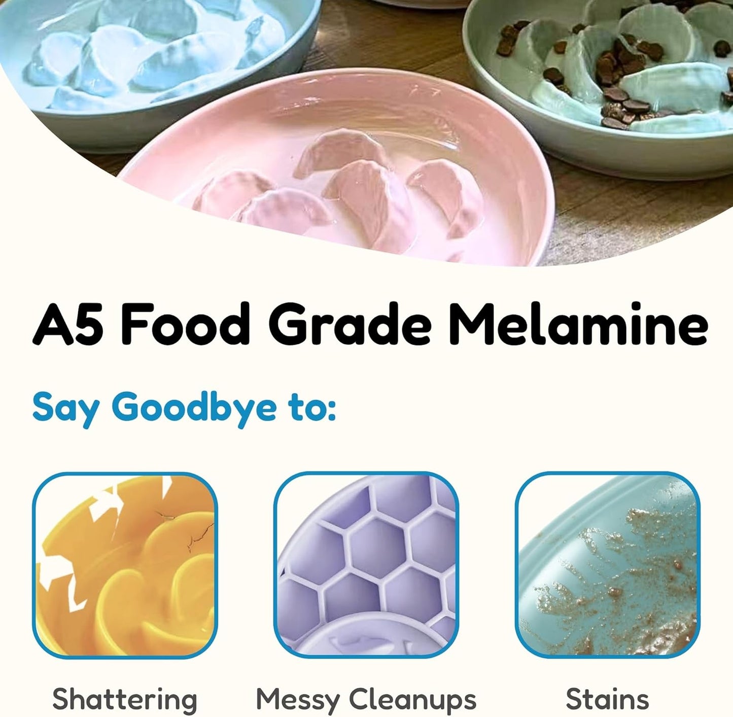 Slow Feeder Cat Bowl with Stand - Unbreakable Elevated Slow Feeder Bowl for Cats - Melamine Puzzle Raised Cat Food Bowl - Whisker Friendly & Wet & Dry Food- Dishwasher Safe & Non Slip (Blue