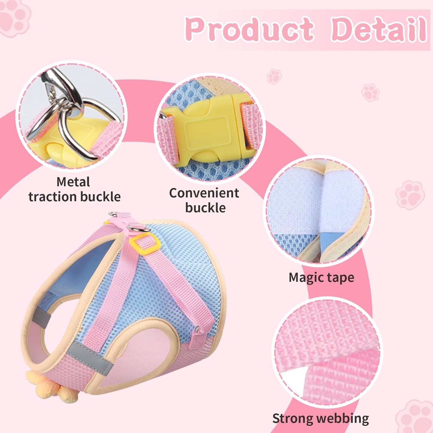 Cat Harness and Leash Set for Walking Escape Proof, Adjustable Kitten Harness Breathable Mesh with Reflective Strips Harness with Flower for Kitty Puppy Bunny