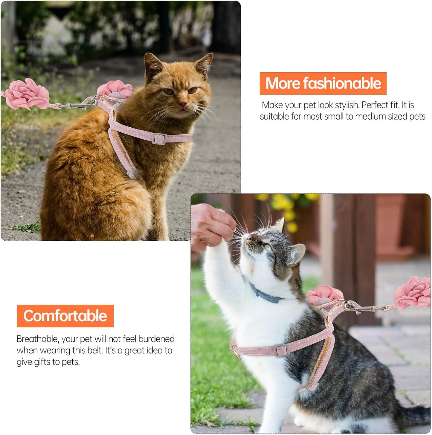ERINGOGO Cat Harness and Leash Adjustable Cotton Linen Traction Rope 1.0Cm Light Pink Breathable Outdoor Walking Strap for Cats and Kittens