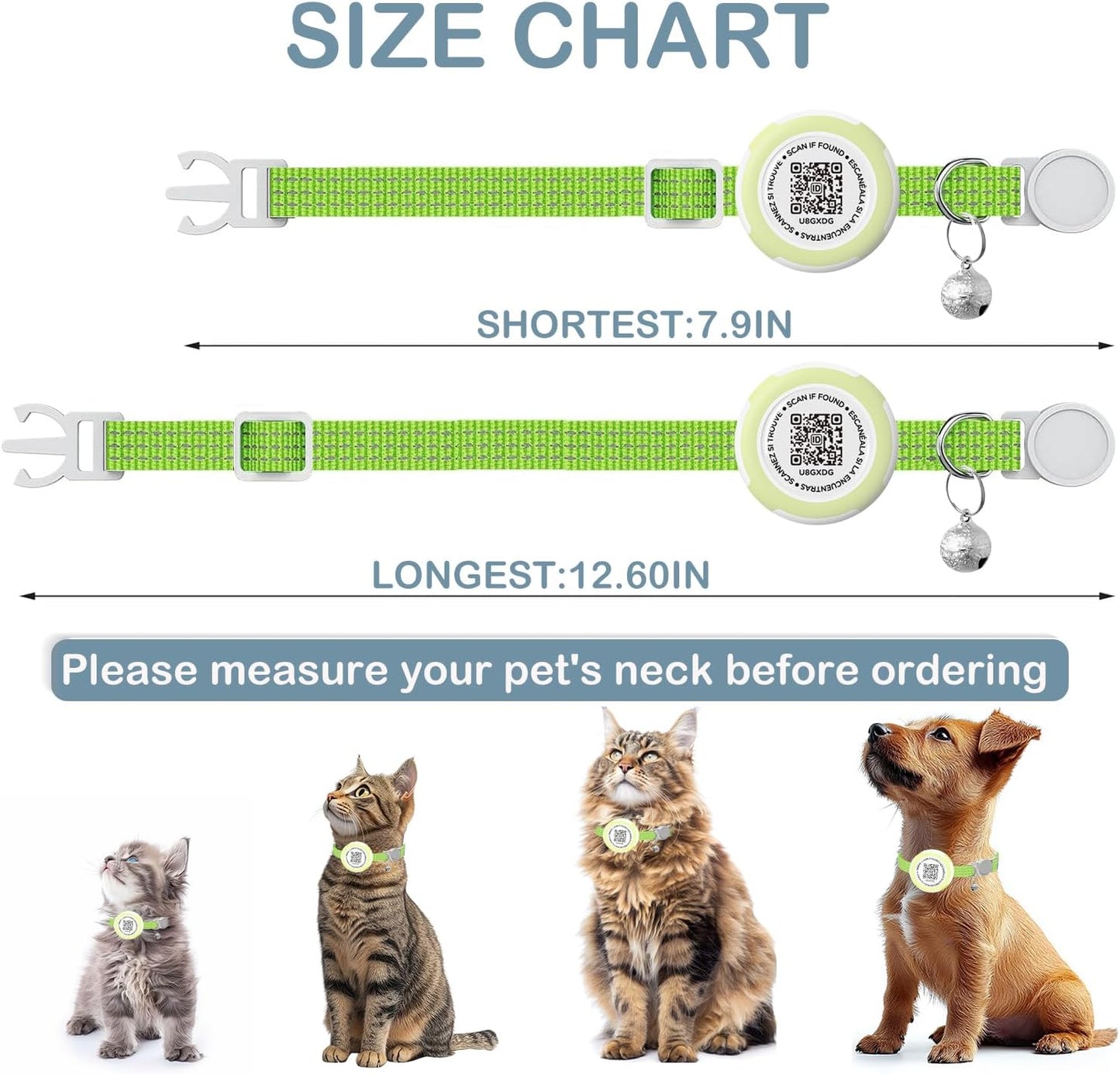 Waterproof Airtag Cat Collar, Lightweight Breakaway Cat Airtag Collar with QR ID Tag & Reflective for Apple Air tag, Hidden GPS Tracker Holder with QR Code Pet Name Tag for Cats, Kittens (9-13inch)