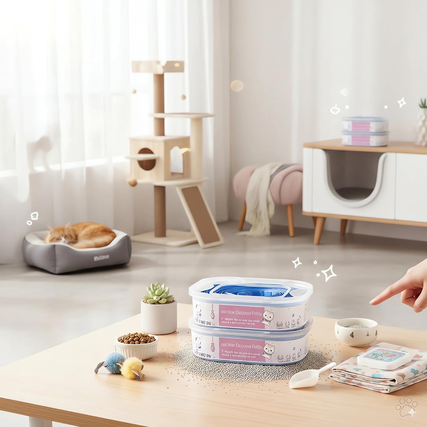 2 Pack 28FT Cat Litter Refill Cartridge, Compatible with Pet Genie Standard/Plus/Style Pail Refills, Up to 8 Months of Supply, 7 layer Odor Control Jumbo Refill Cartridge