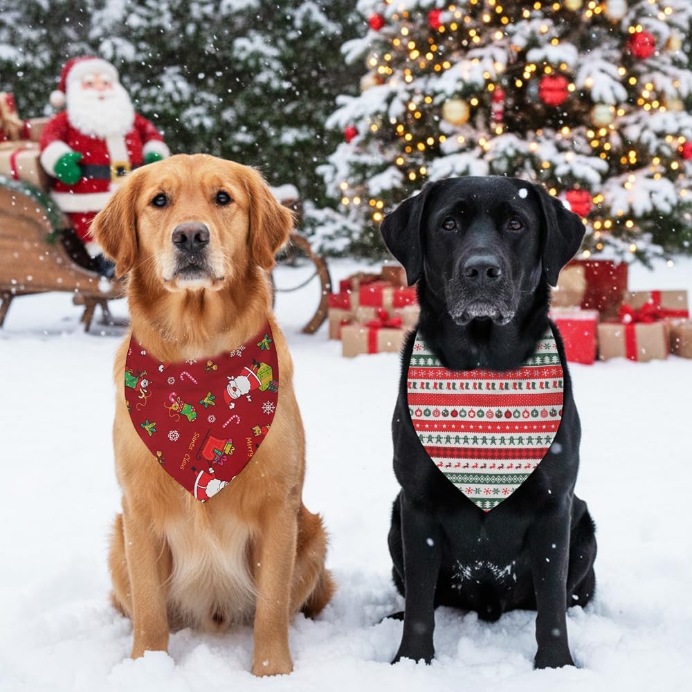 4 Pack Christmas Dog Bandana, Dog Christmas Scarf, Triangle Santa Claus Scarf Adjustable Bib for Medium Large Dogs Outfit (L)