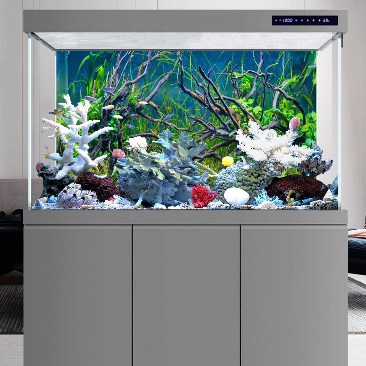 AWERT 48x24 inches Tropical Fish Tank Background River Bed & Lake Aquatic Plant Undersea Tree Branch Aquarium Background Vinyl