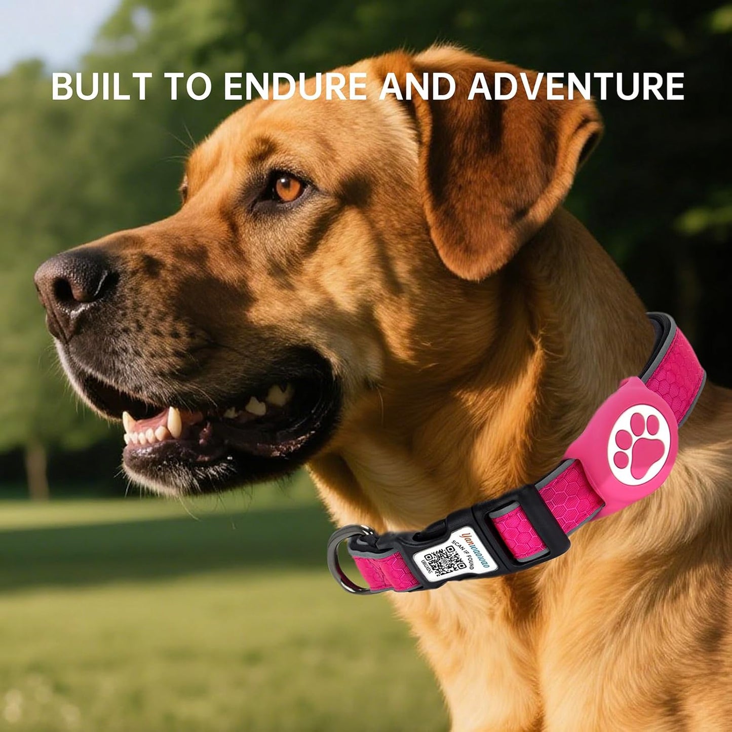 Airtag Dog Collar,Nylon Dog Collars with Airtag Holder,Waterproof Airtag Holder,Adjustable Reflective Dog Collar(Hotpink,M)