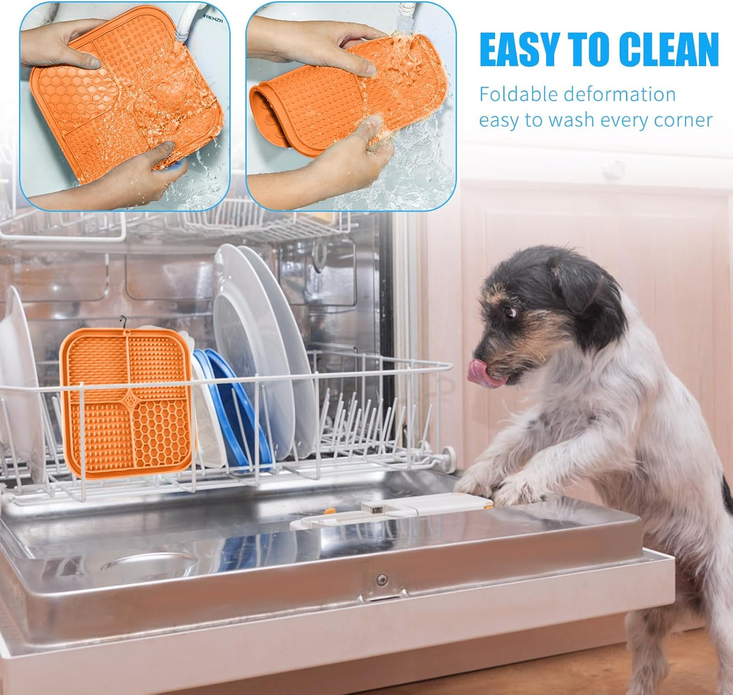 Lick Mat for Dogs, Premium Lick Pad with Suction Cups for Dog Anxiety Relief, Slow Feeder Dog Bowls, Bathing, Grooming and Training (Orange, 1pack)