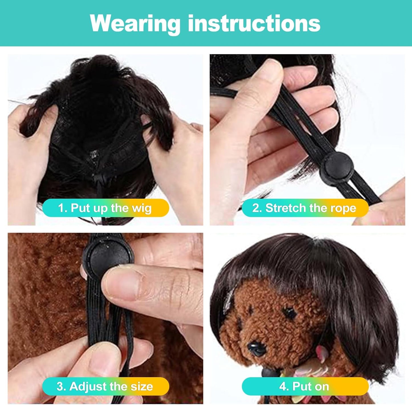 1-Pack Adjustable Pet Wig for Dogs & Cats – Trimmable 3D Natural Look Wigs with Elastic Bands (Halloween, Christmas, Cosplay & Party Accessories)