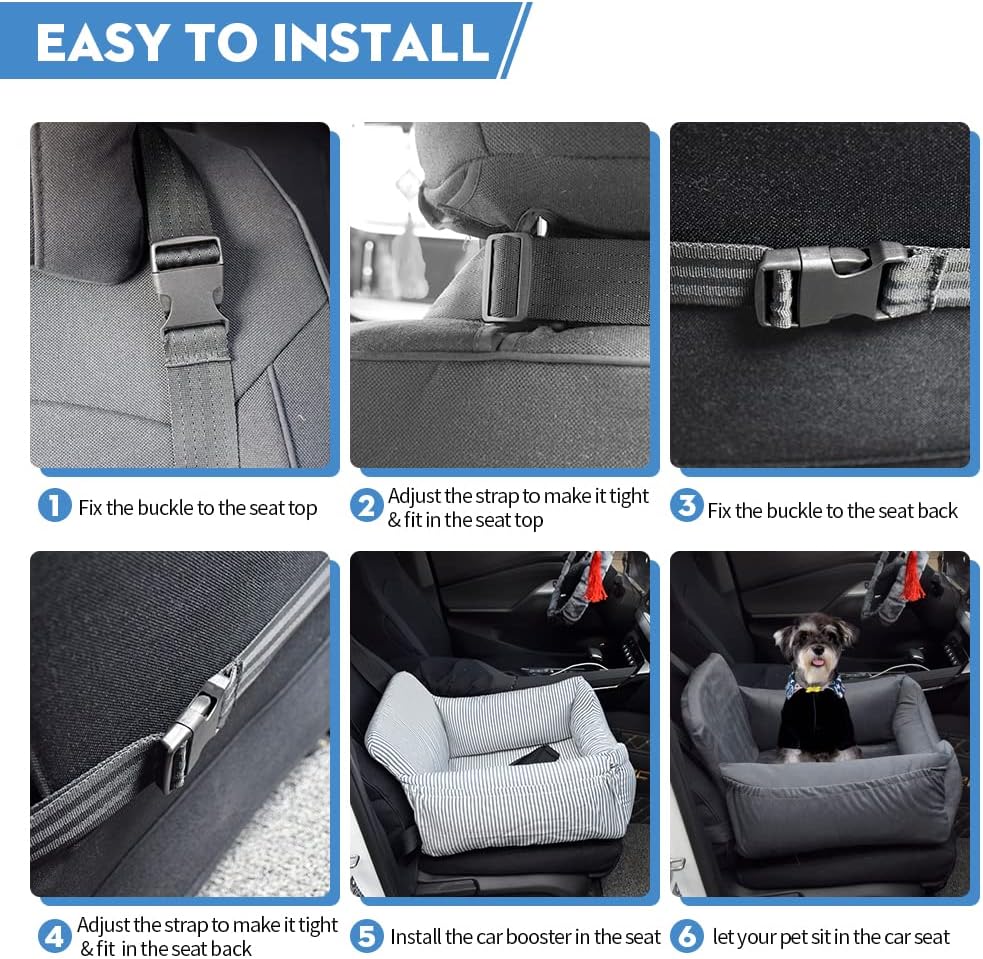 Coo&Dee Dog Car Seat Pet Travel Safety Pet Booster Seat Dog Bed for Car for Small Medium Dogs Under 32lbs with Storage Pockets Fully Detachable Machine Washable Easy Install (Grey Velvet)