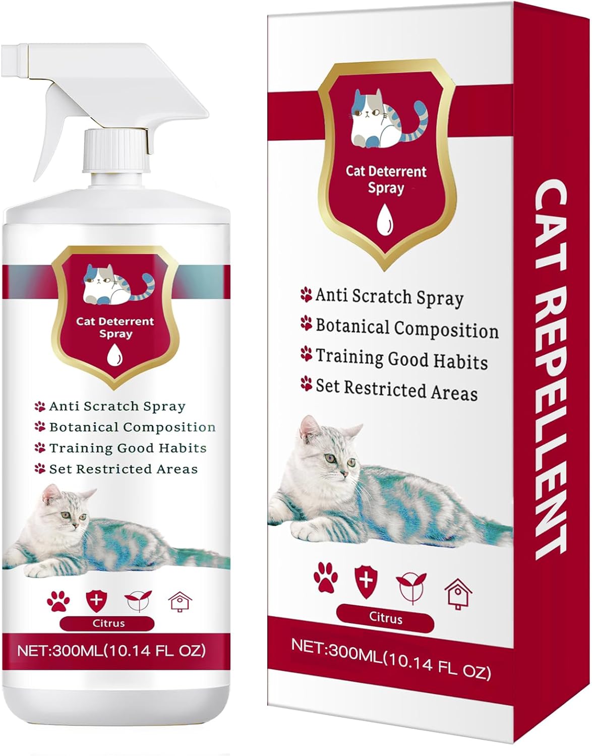 Advanced Cat Deterrent Spray, Natural Formula Cat Repellent Indoor and Outdoor, Strengthened Cat Scratch Deterrent for Furniture, Sofas, Rugs, Curtain Protection, Stop Cats from Urinating(Red, L)
