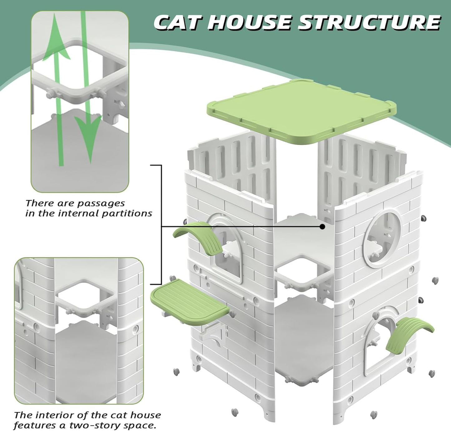 2-Story Large Outdoor Cat House - Weatherproof & Waterproof Elevated Shelter for Feral Cats, Sturdy Plastic Design, Easy Assembly Indoor/Outdoor Use