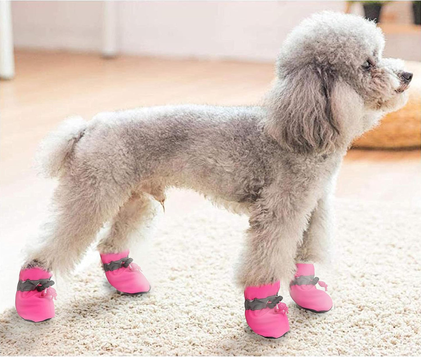 YAODHAOD Dog Shoes for Winter, Dog Boots & Paw Protectors, Fleece Warm Snow Booties for Puppy with Reflective Strip Anti-Slip Rubber Sole for Small Medium Size Dogs,Size 5: 1.9"x1.5" (L*W),Pink