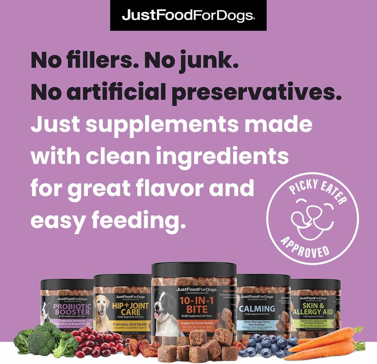 JustFoodForDogs Probiotic Booster Gut Health Soft Chews Supplement for Dogs, Digestive Health Support, Diarrhea, Human Grade Ingredients - 45 Count