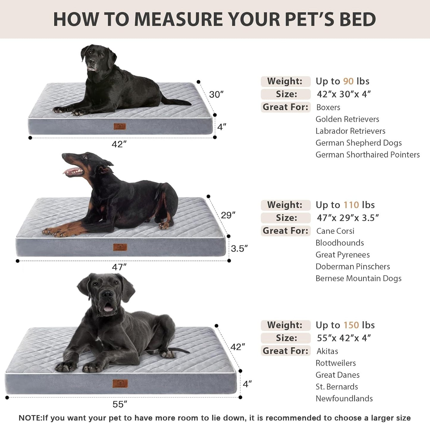WNPETHOME Orthopedic Waterproof Extra Large Dogs Bed with Removable Washable Cover, Multi-Needle Quilting XL Crate Bed for Large Sized Dog, Light Grey