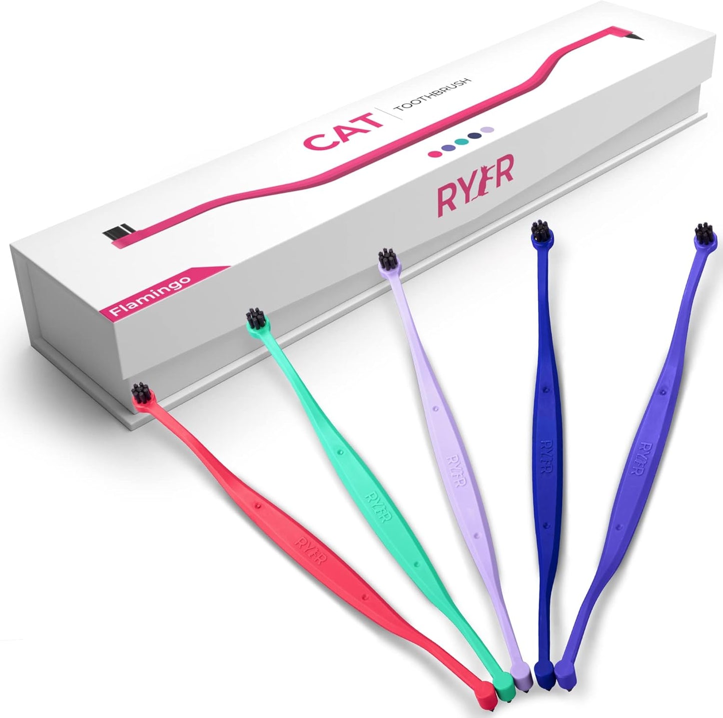 RYERCAT Flamingo Dual Sided Cat Toothbrush - Micro Head ToothBrush to fit into Cat's Mouth - Cat Dental Supplies