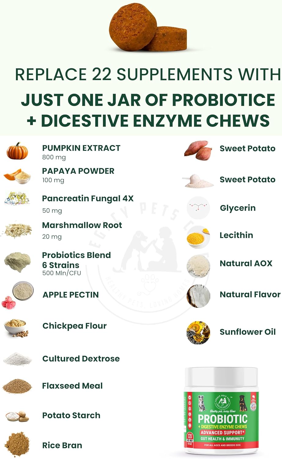 Probiotics for Dogs Soft Chews, 120 Count – Complete Gut Care for Digestive & Immune Support | Probiotics for Digestive Health | Pet Probiotics 9 oz Jar - Probiotic for Dogs