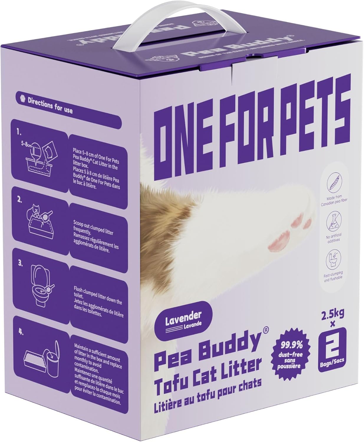 Pea Based Tofu Cat Litter, Dust Free Cat Litter, Low Tracking, and Natural Odor Control, Flushable (2 Bags, Lavender)
