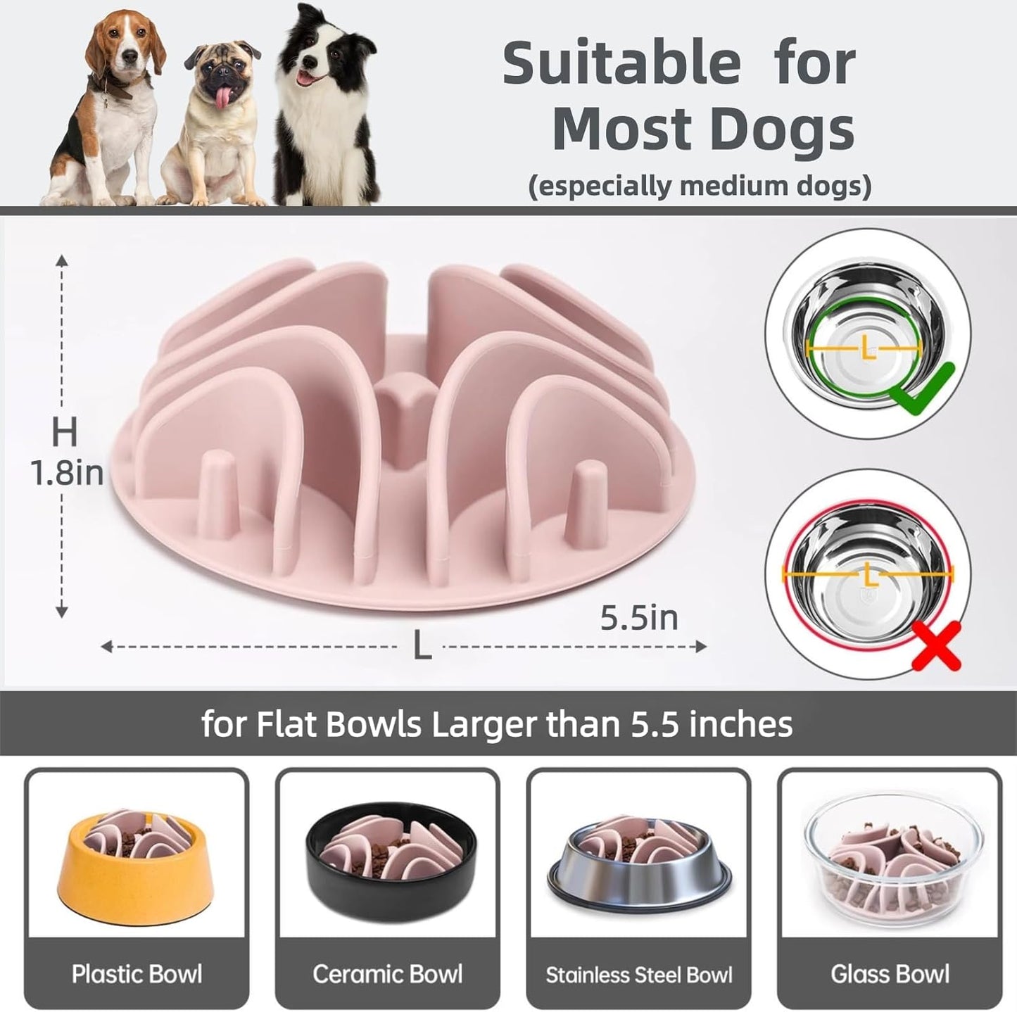 2 Pcs Slow Feeder Insert for Dog Bowl, Anti-Choking Silicone with Strong Suction Cups, Fits Most Dog Bowls, Ideal for Medium, Large Breeds (Green+Pink)