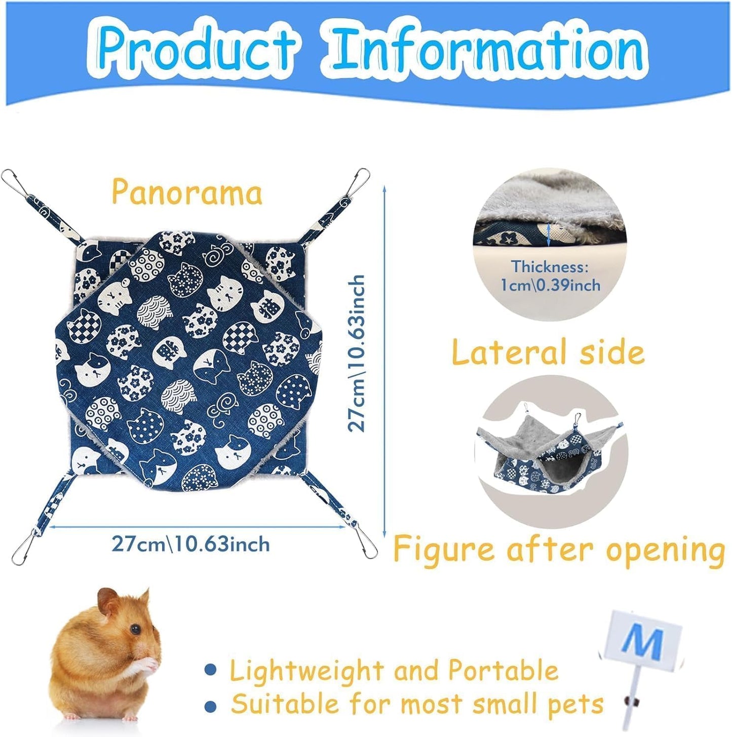 2 Layers Pet Rat Hammock, Double Sided Warm Flece & Linen Hammock for Cage, Hamster Guinea Pig Ferret Chinchilla Small Animal Bed, Hanging Hideout Swing Cage Accessories