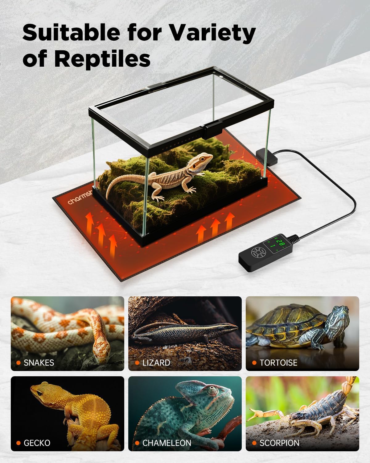 6 by 8-inch 7W Reptile Heating Pad Graphene with Temperature Control Reptile Tank Heat Pad Terrarium Under Tank Heater Mat for Snake Lizard Hermit Crab Reptiles Turtle Thermostat