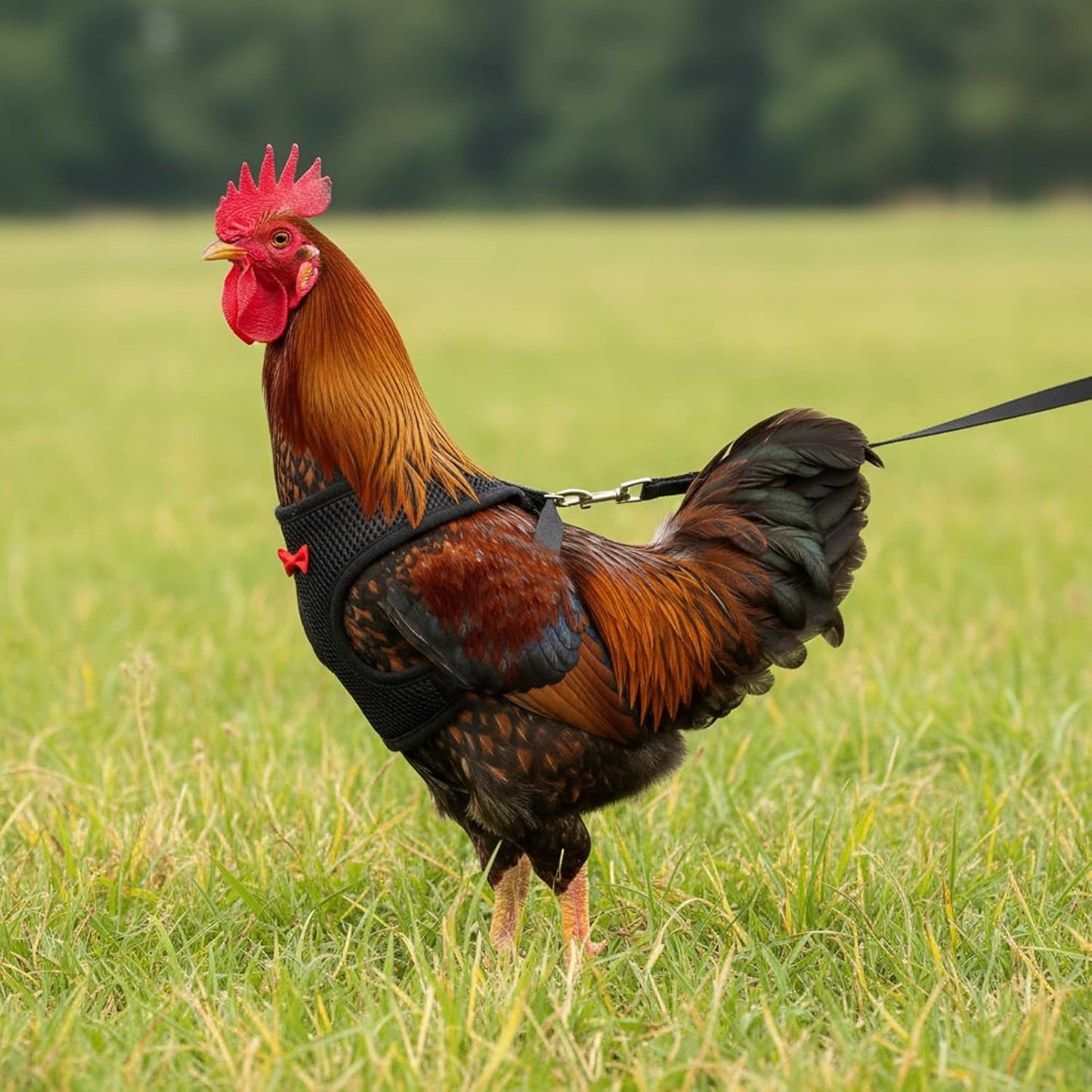 Chicken Harness with Leash Set, Upgraded Double Adjustable Mesh Breathable Chicken Training Harness, Pets Leash for 3-4 Lb Hens Duck Goose Small Pets Training Walking Supplies (Black)