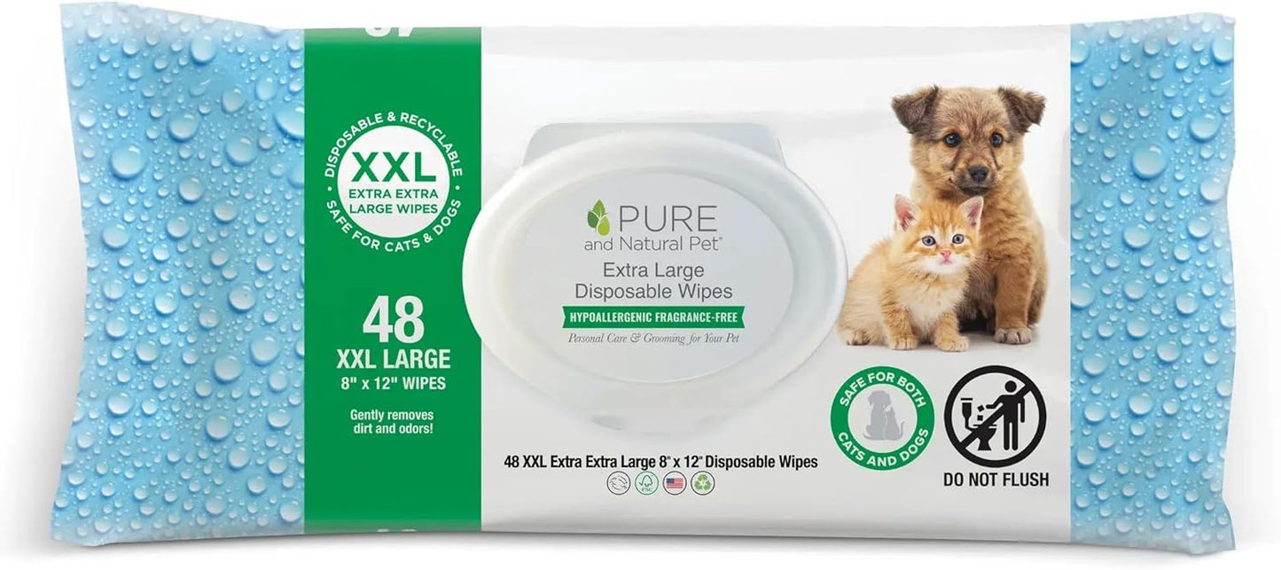 Pure and Natural Pet Extra Large Disposable Wipes - Unscented