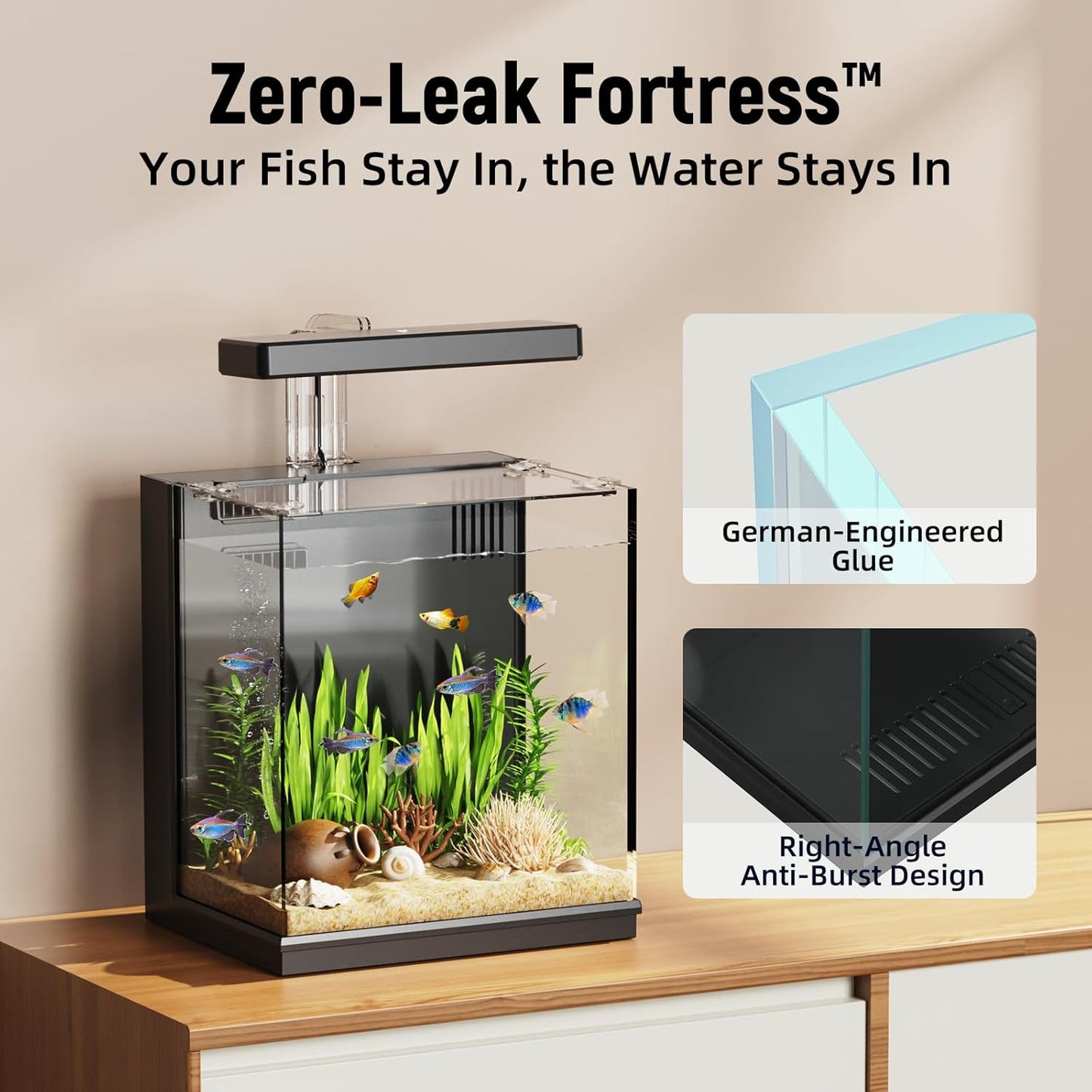 Beta Fish Tank, 2 Gallon Betta Fish Aquariums with Filter & Light, for Men, Fish Tanks for Kids & Starter, Black