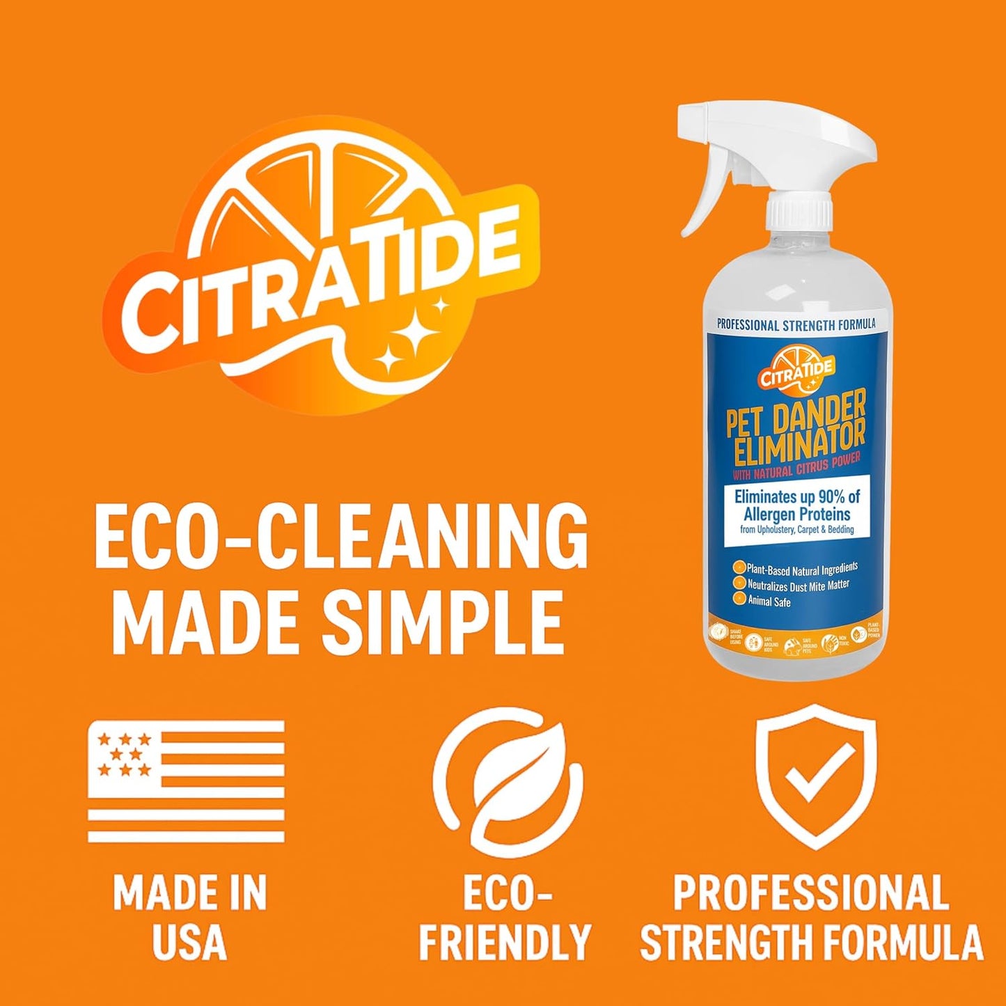 Dander Eliminator Spray – Plant-Based Pet Allergy & Dander Remover – Breaks Down Pet Dander, Dust Mites & Odors Naturally – Safe for Bedding, Furniture & Carpets – USA Made 32oz